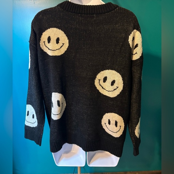Just Polly New York Chic Black Smiley Face Sweater - Picture 3 of 4